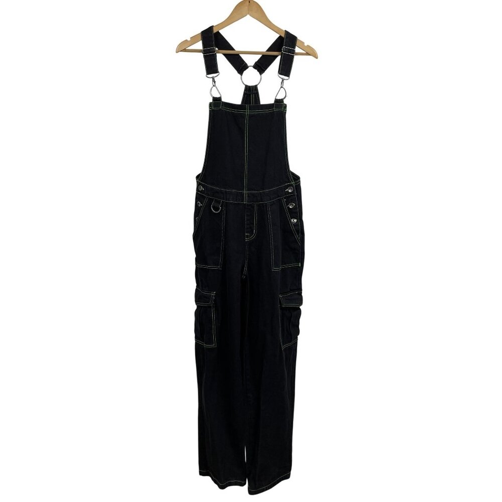 Hot Topic Overalls Unisex Medium 32x30 Black & Green Stitch Carpenter